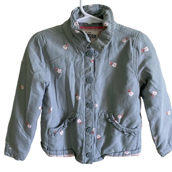 Oshkosh B'Gosh Olive Green Spring Summer Light Girls Jacket Floral Kids | Sz 4T - Picture 1 of 6